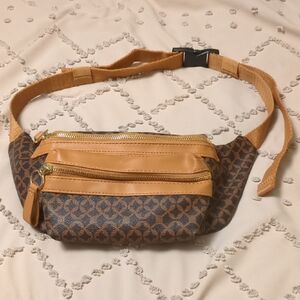 Brown and Tan Patterned Belt Bag